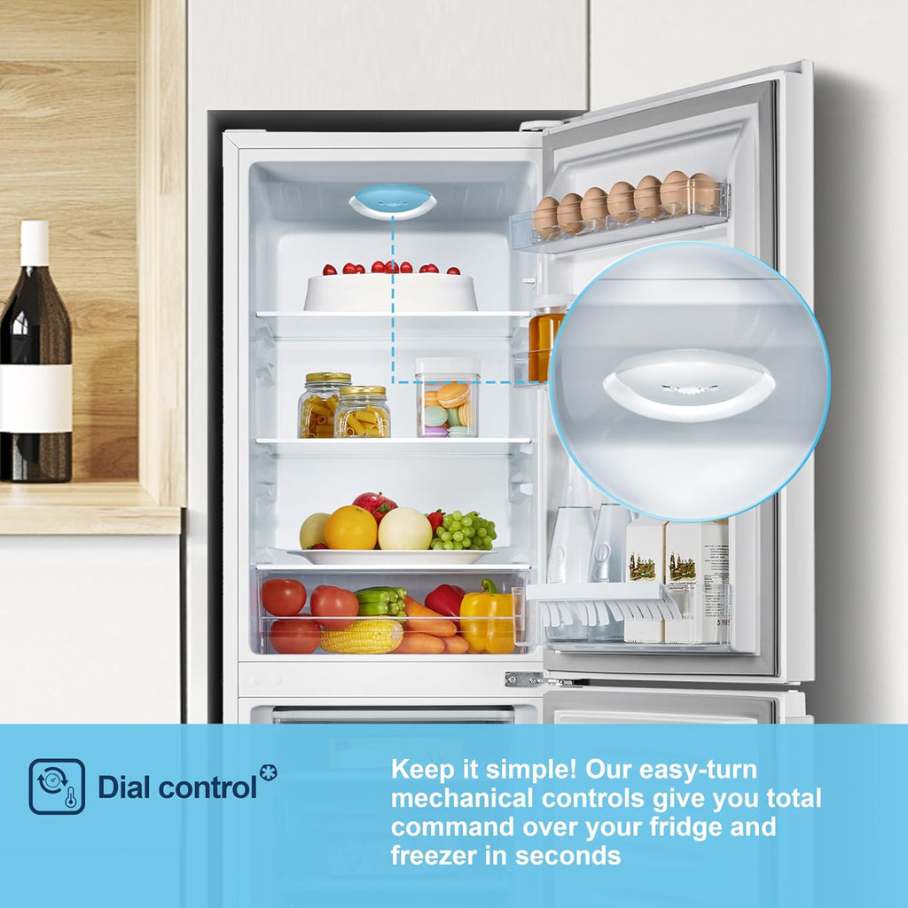 Fridgemaster 50cm Slim Fridge Freezer MC50175A – Fits Narrow Kitchens, 175L 60/40, Quiet 39dB, Reversible Door, White