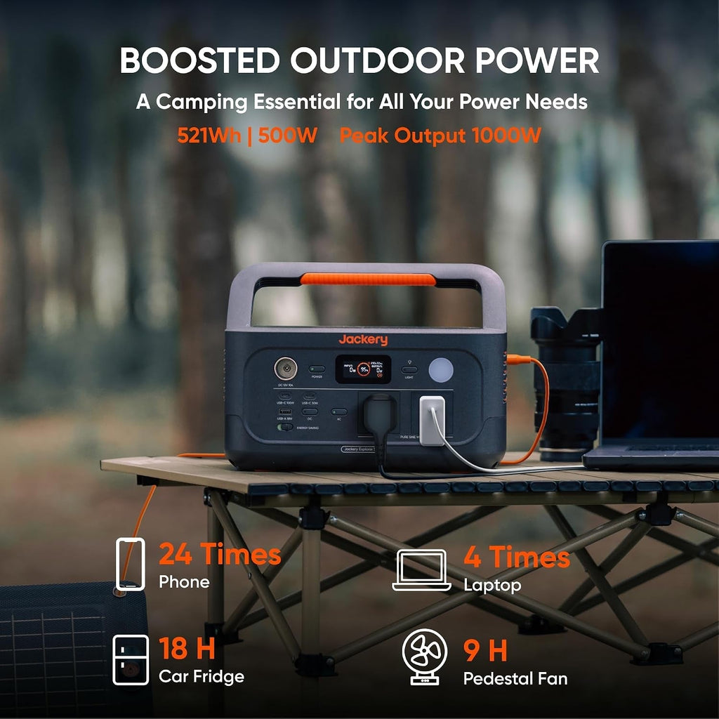Solar Generator 500 V2 with 100W Solar Panel, 230V/500W Pure Sine Wave Portable Power Station, 1000W AC Output, 512Wh Lifepo4 Lithium Camping Battery Backup for Outdoors, Picnics, Fishing