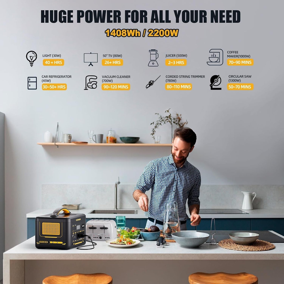 Jump 2200 Portable Power Station with 2200W/1408Wh Lifepo4 Battery