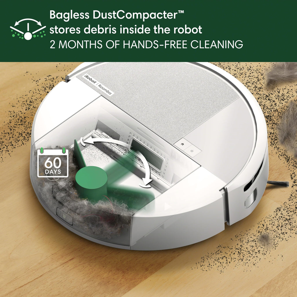 iRobot Roomba® 205 DustCompactor Combo Robot - Vac + Mop - Auto Compacts Debris Within The Robot - No Emptying For 60 Days - Bagless - Intense Power-Lifting Suction, LiDAR Navigation, Multi-Surface