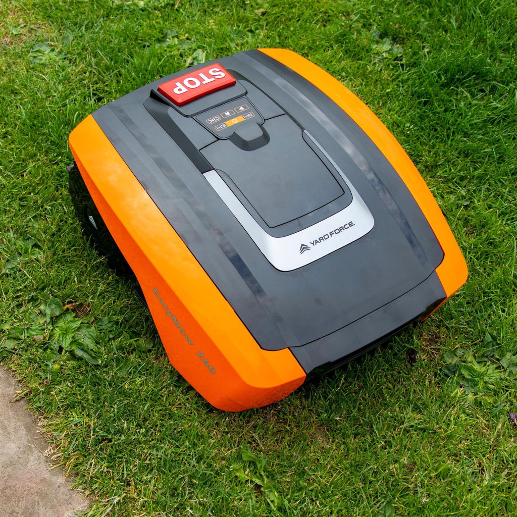 Yard Force EasyMow 260B Robotic Lawnmower with additional protection with built-in sensors: lift, obstacle, turnover, Tilt for lawns, Orange, 260 m²