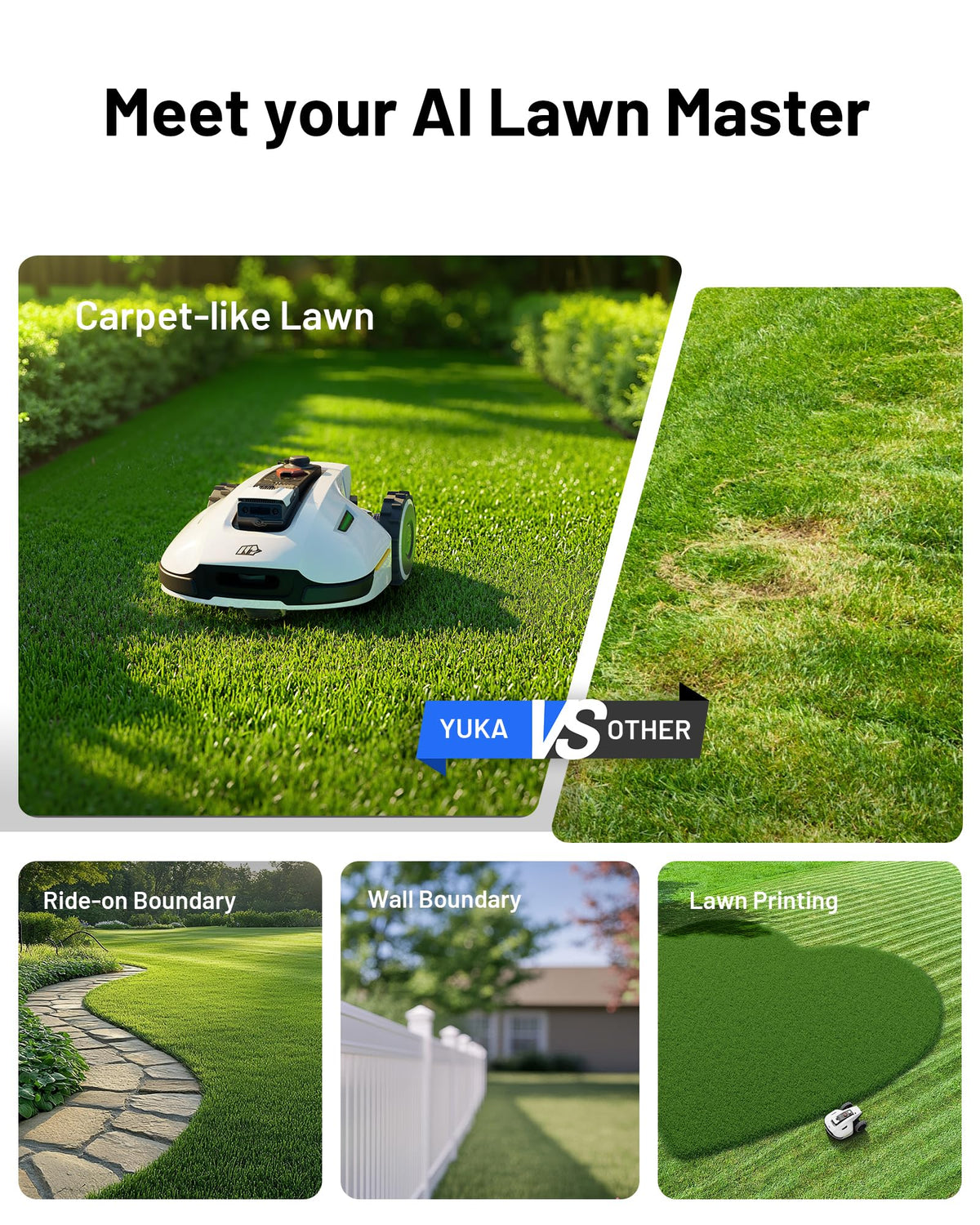 MAMMOTION YUKA 3000 Robot Lawn Mower, Perimeter Wire free,Recommended 3000 m, Max.4000 m,Equipped with Ultrasense Al vision, Handles 45% slopes Cutting Heights 20-90mm, Automatic Mapping