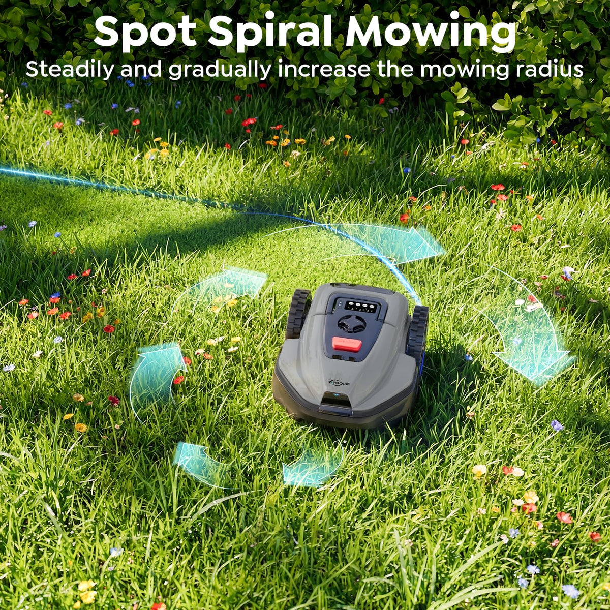 YARDCARE V3 Robot Lawn Mower with Vision Navigation, 150+ Obstacle Detection and App Control, 50 dB Quiet, with Spiral Mowing Mode and Rain Sensor, robotic lawn mower for small to medium‑sized gardens