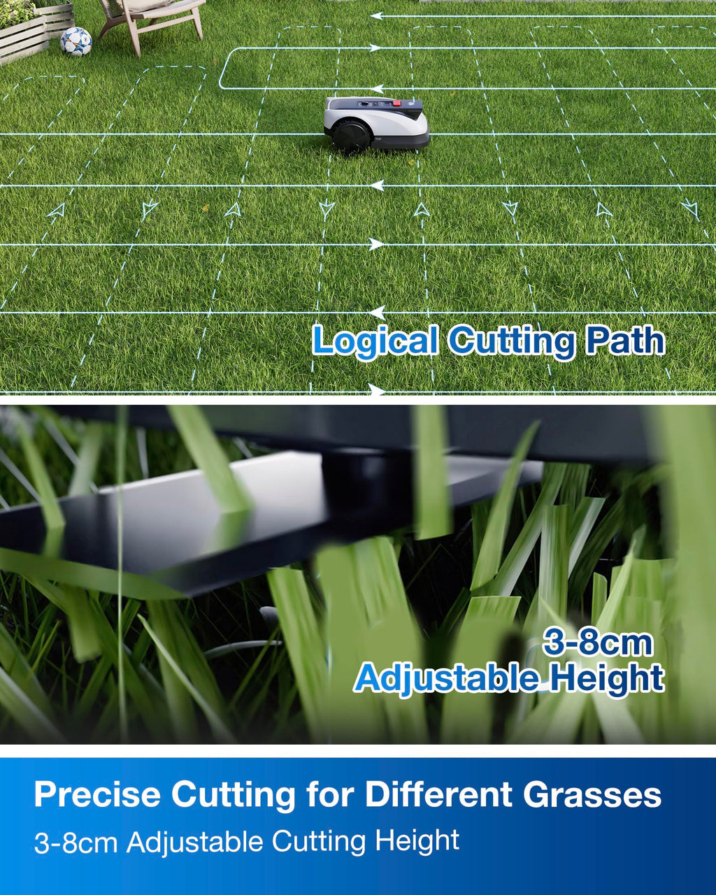 ECOVACS GOAT O800 RTK Robot Lawnmower 800㎡, Wire free, Lidar-Enhanced RTK+Vision Navigation, Pass 0.7m path, Auto Mapping, Customizable Mowing, Edge Presicion Mowing, 45% Slope Climbing