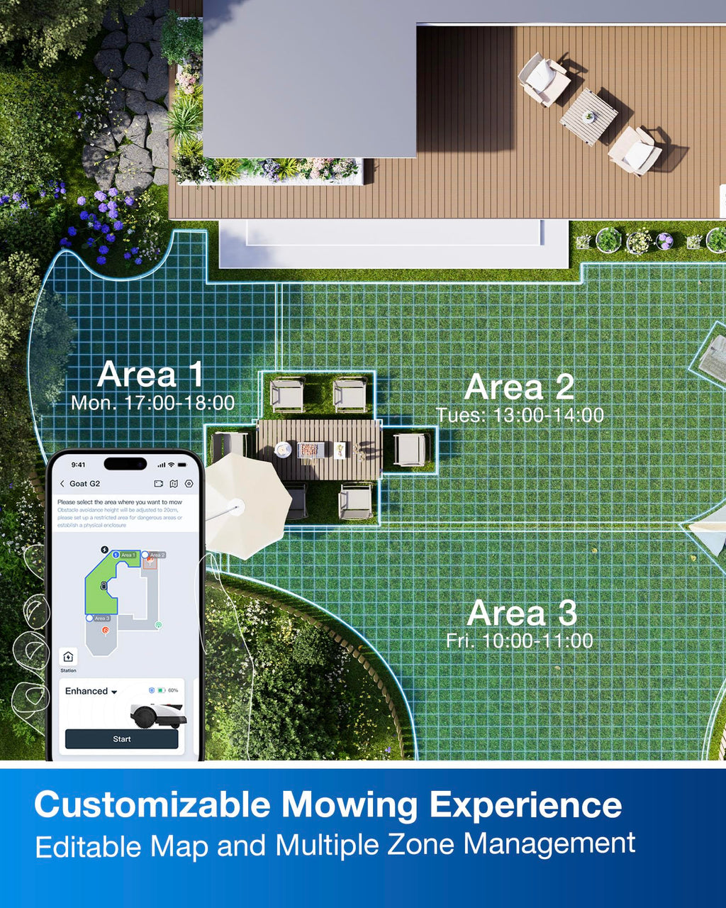 ECOVACS GOAT O800 RTK Robot Lawnmower 800㎡, Wire free, Lidar-Enhanced RTK+Vision Navigation, Pass 0.7m path, Auto Mapping, Customizable Mowing, Edge Presicion Mowing, 45% Slope Climbing