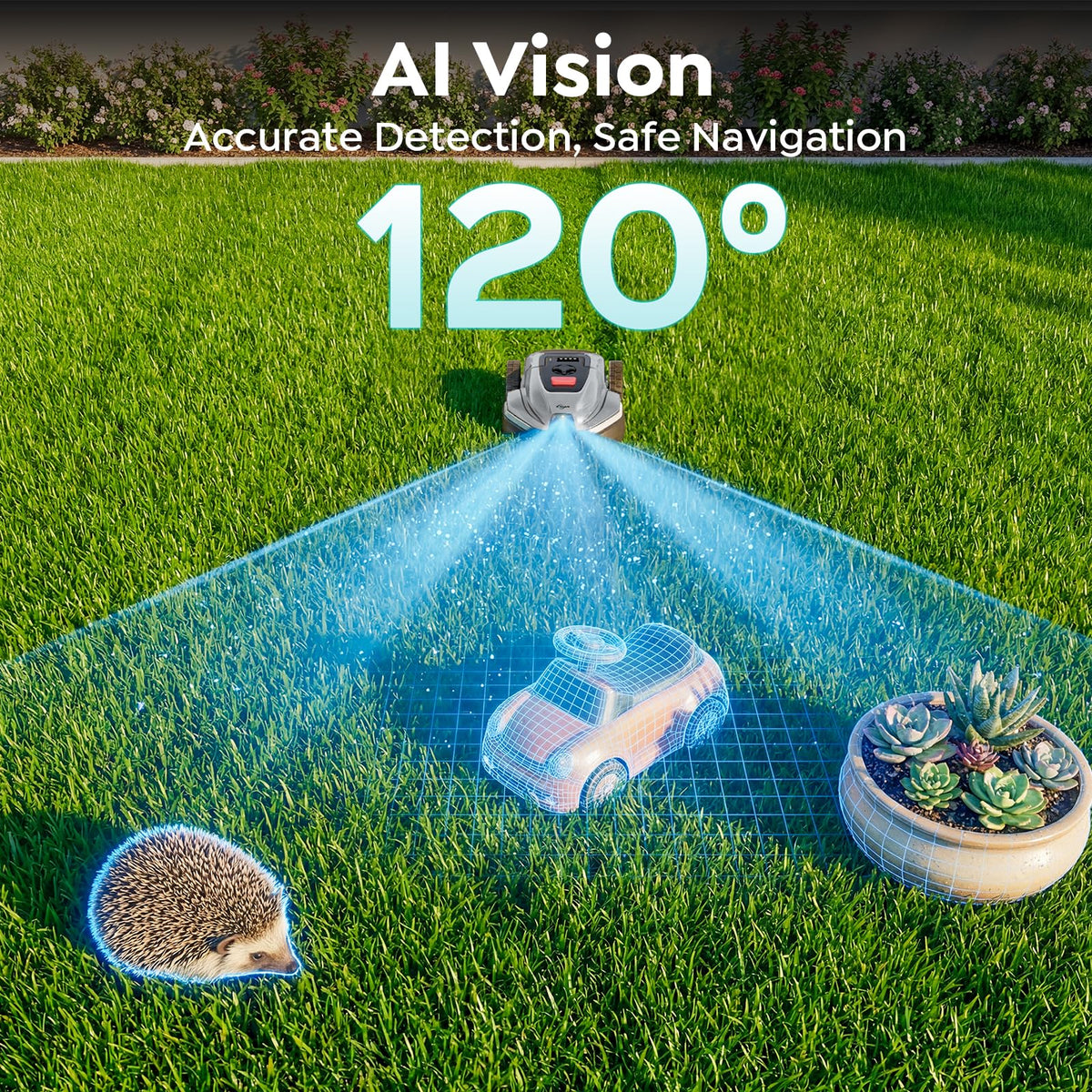 YARDCARE V3 Robot Lawn Mower with Vision Navigation, 150+ Obstacle Detection and App Control, 50 dB Quiet, with Spiral Mowing Mode and Rain Sensor, robotic lawn mower for small to medium‑sized gardens