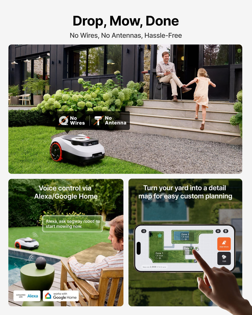 Segway Navimow i220 LiDAR Robotic Lawn Mower without Boundary, Rec. 2000 ㎡