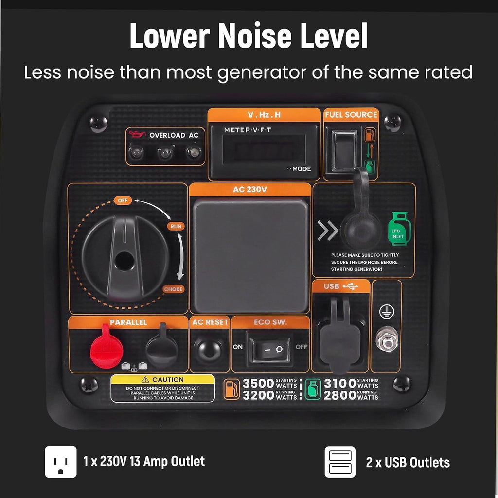 3500W Dual Fuel Inverter Generator Portable Digital Meter