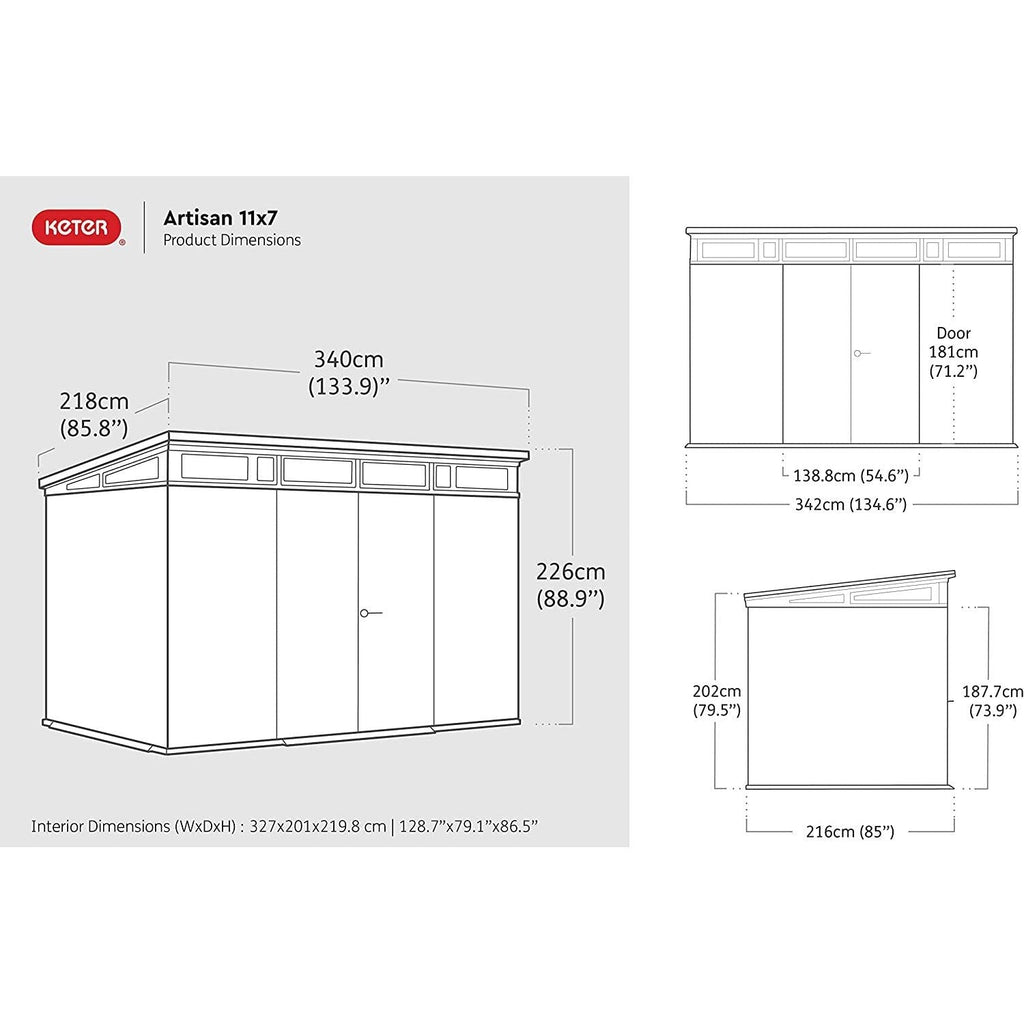 11x 7 Artisan Heavy Duty Plastic Pent Shed – Grey