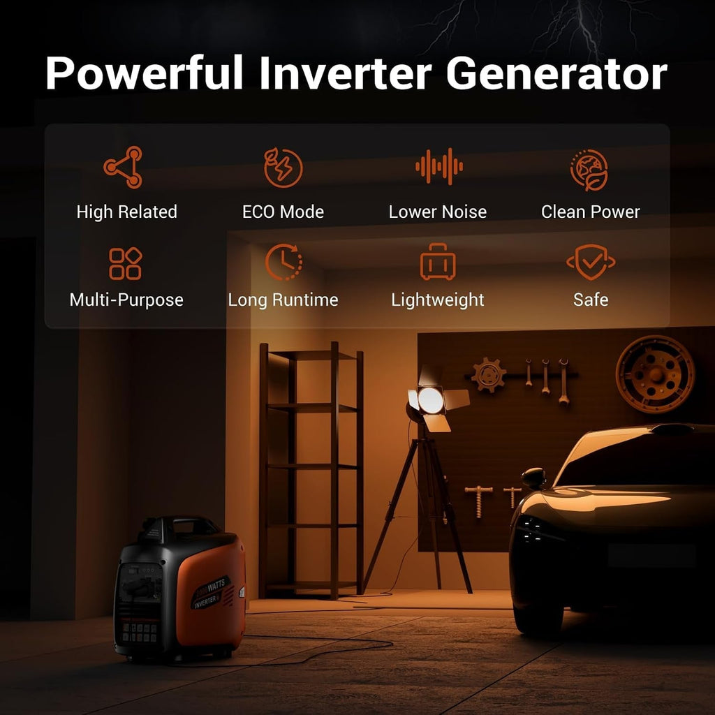 2000W Petrol Inverter Generator, Silent Portable for Camping