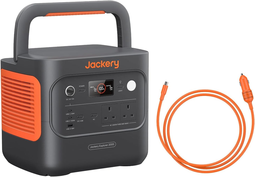2000V2, 2200W Portable Power Station with DC8020 Car Charger Cable