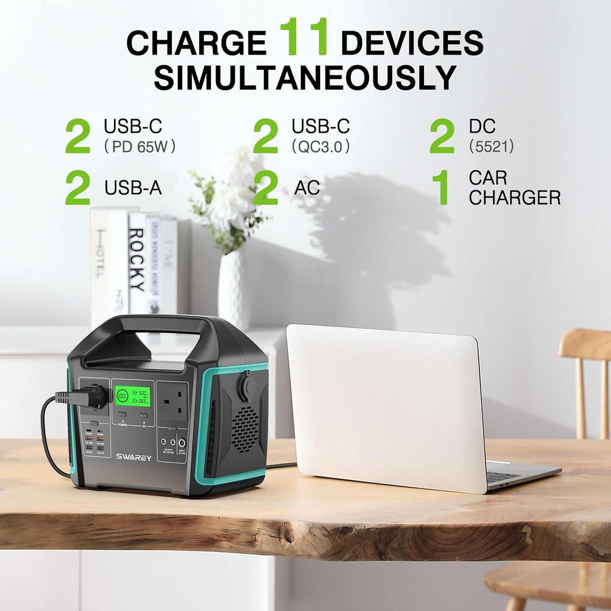Portable Power Station S1000 with 100W Solar Panel, Solar Generator 725Wh, 2X 1000W (1500W Surge) AC Outlets, 2X 65W USB-C PD Ports for Outdoors Camping Travel RV Home