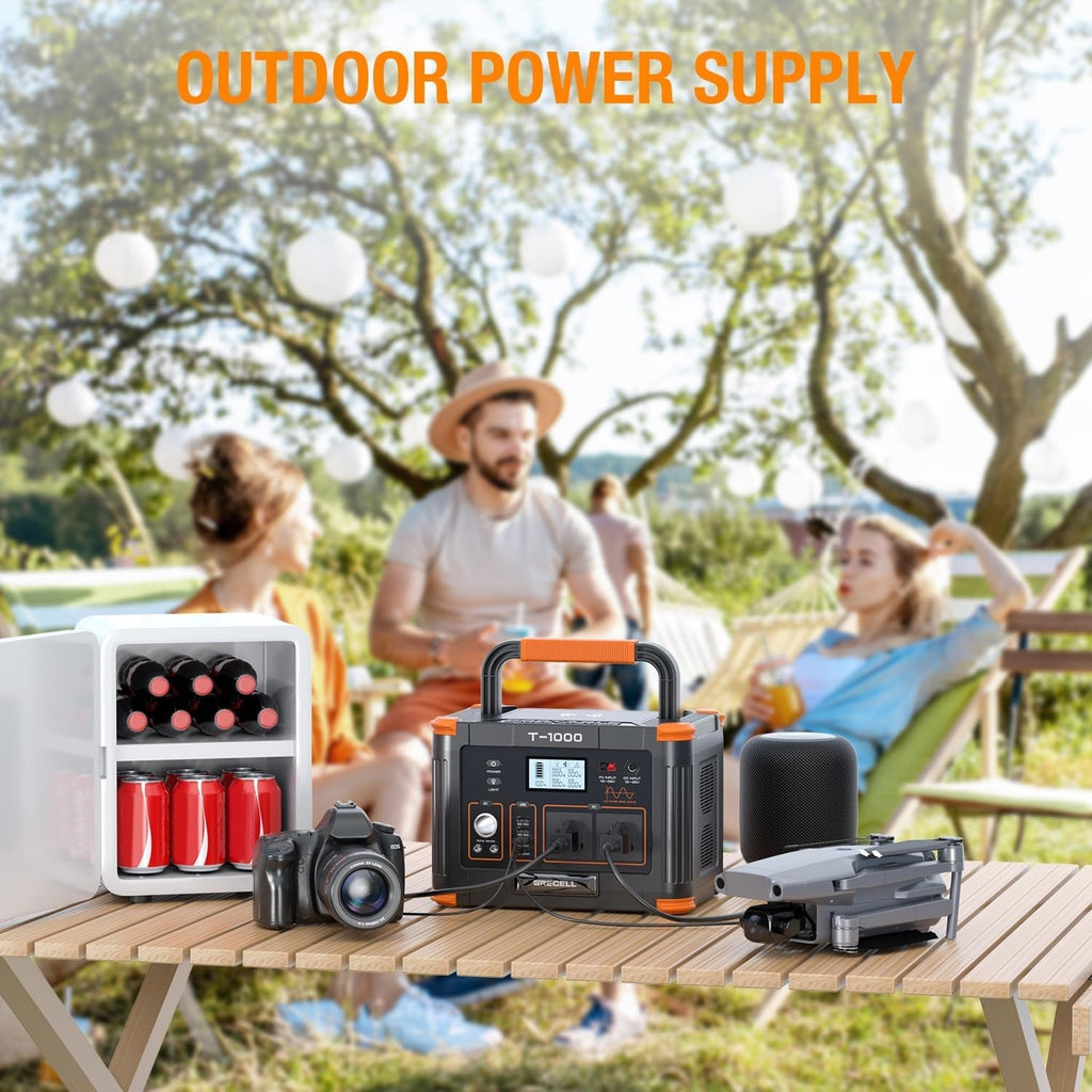 Portable Power Station 1000W(Peak 2000W),  999Wh Outdoor Solar Generator Backup Battery Pack with 2 230V AC Outlets, 1000W 10-Port Powerhouse for Rv/Van Camping Road Trip Home Emergency