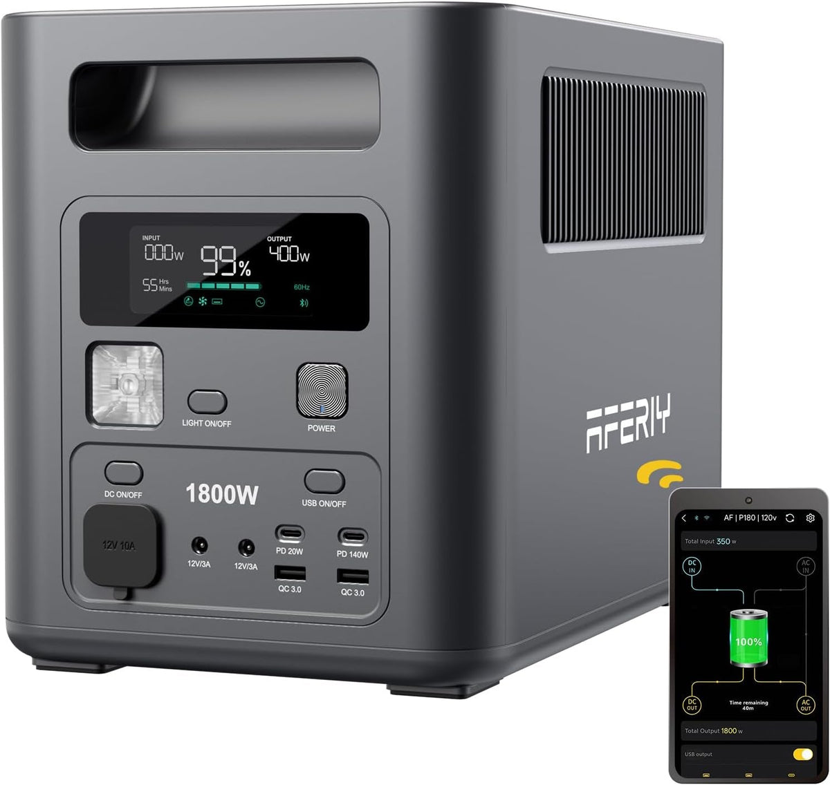 1800W 1024Wh Portable Power Station,P180 Solar Power Generator,Fast Charging 0-90% in 60 Minutes, 140W USB-C Output,220V-240V,Lifepo4 Battery UPS for Camping, Road Trips, Home,7-Year Warranty