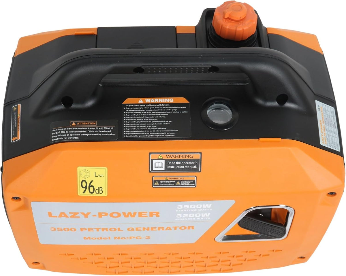 3500W Portable Inverter Generator Petrol, 4-Stroke 149Cc Quiet Power Station, Pure Sine Wave Generator with 6L Fuel Tank, 230V/50Hz, Ideal for Camping, RV, Outdoor, and Home Backup - Orange