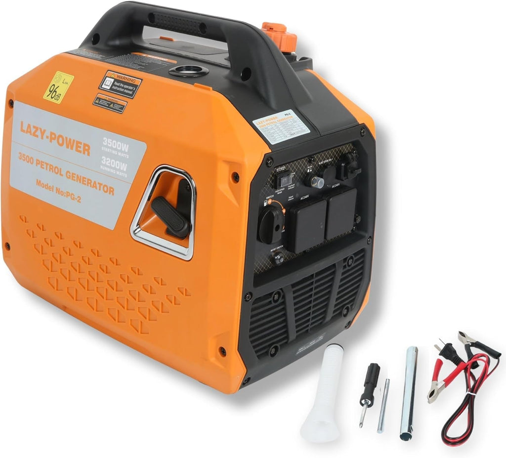 3500W Portable Inverter Generator Petrol, 4-Stroke 149Cc Quiet Power Station, Pure Sine Wave Generator with 6L Fuel Tank, 230V/50Hz, Ideal for Camping, RV, Outdoor, and Home Backup - Orange
