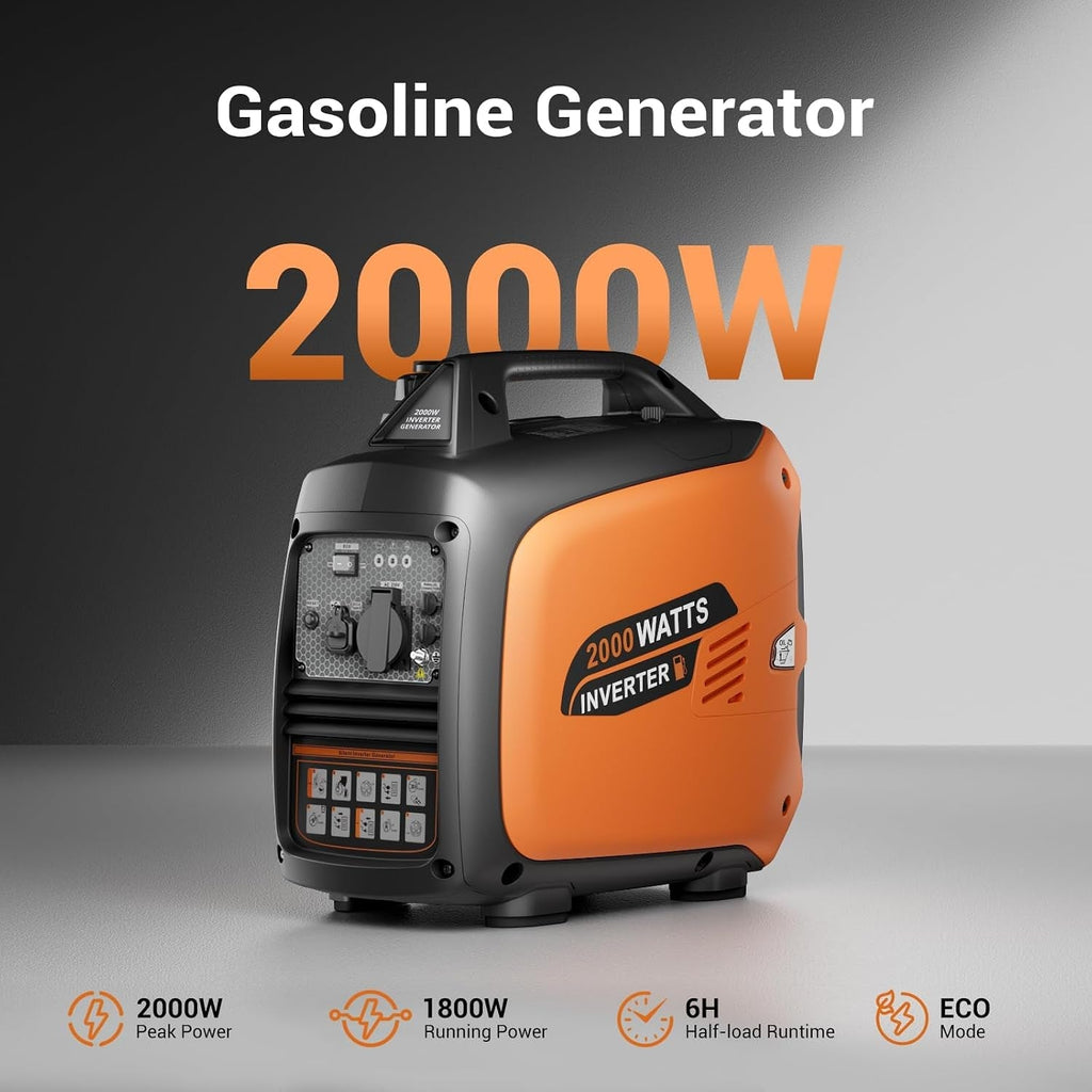 2000W Petrol Inverter Generator, Silent Portable for Camping