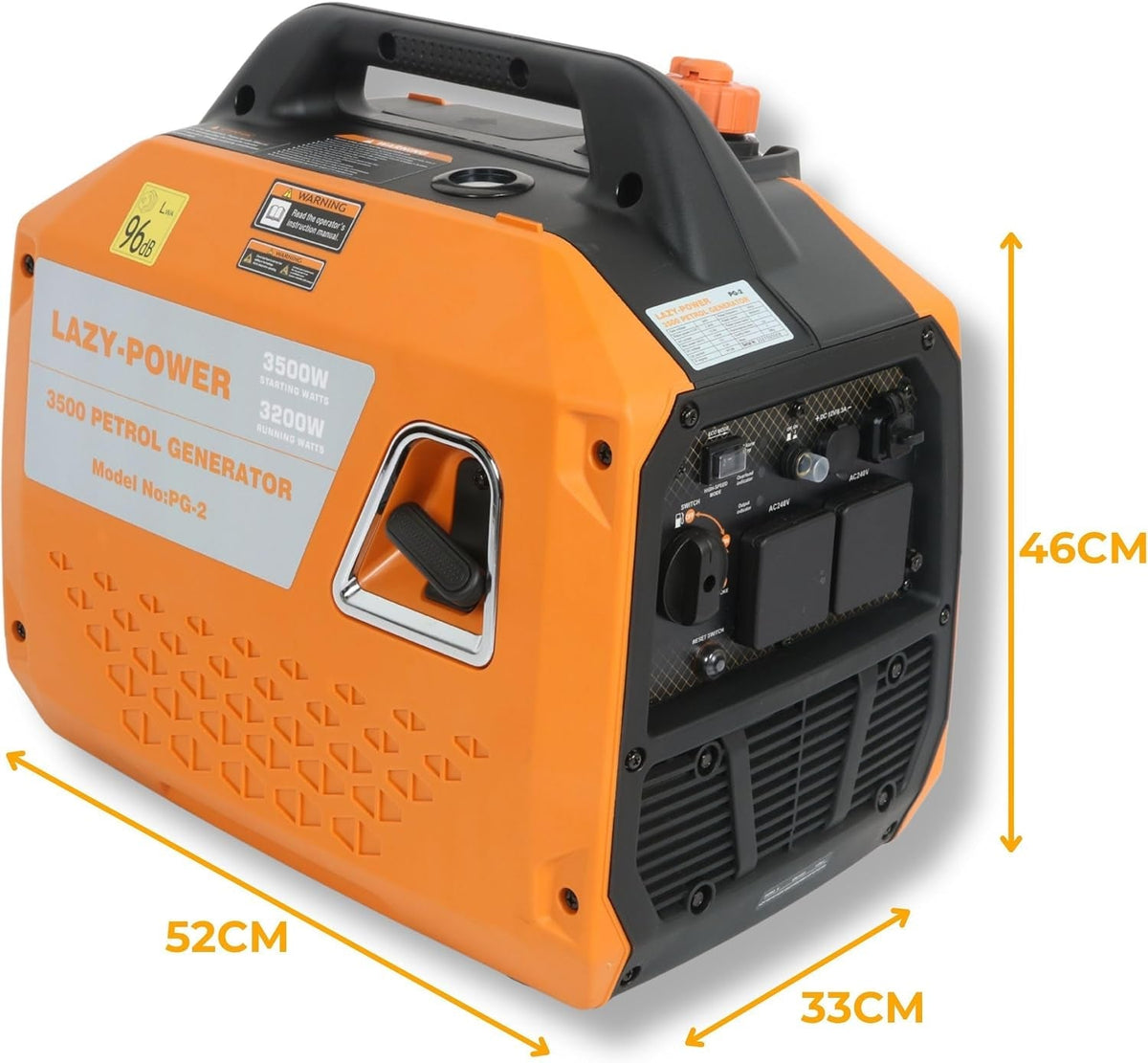 3500W Portable Inverter Generator Petrol, 4-Stroke 149Cc Quiet Power Station, Pure Sine Wave Generator with 6L Fuel Tank, 230V/50Hz, Ideal for Camping, RV, Outdoor, and Home Backup - Orange