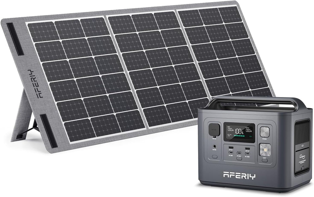Portable Power Station 800W with 100W Solar Panel Included, 512Wh Lifepo4 Batteries, AC 220V-240V Output, UPS, Foldable Solar Panel with Junction Box, IP65, for Outdoor Camping/Rv/Home Backup