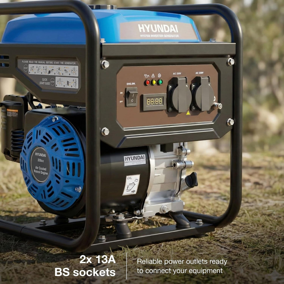 3.3Kw / 3300W Petrol Open Frame Inverter Generator, Recoil Start, 3.0Kw Continuous, 7.5L Long-Run Tank, Pure Sine Wave