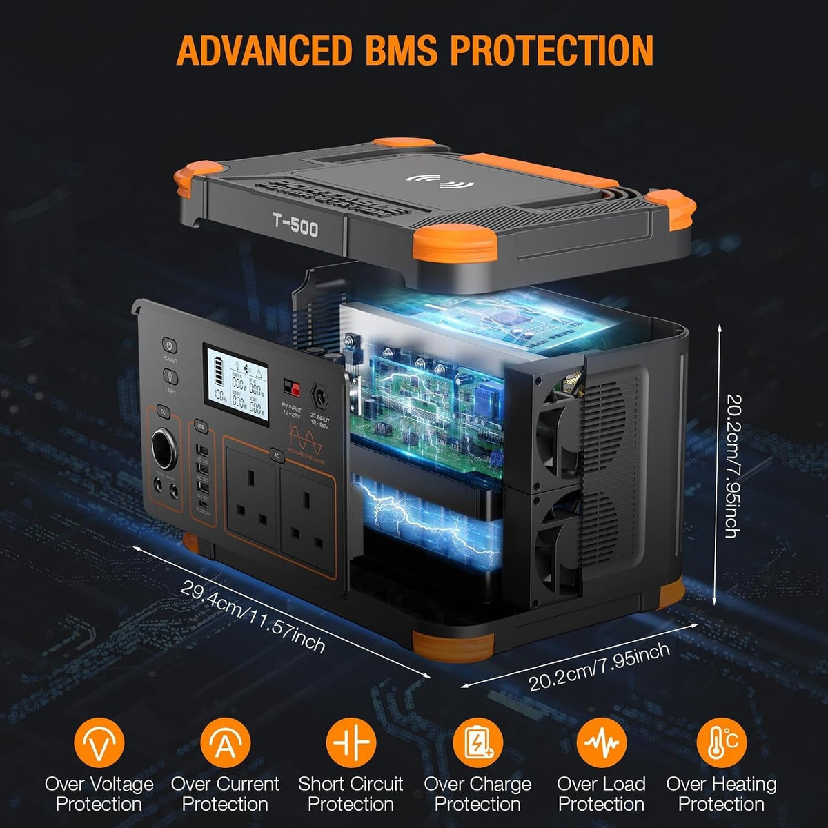 Portable Power Station 500W(Peak 1000W), 519Wh Outdoor Solar Generator Backup Battery Pack with 2 230V AC Outlets, 500W 10-Port Powerhouse for Rv/Van Camping Road Trip Home Emergency, T-500