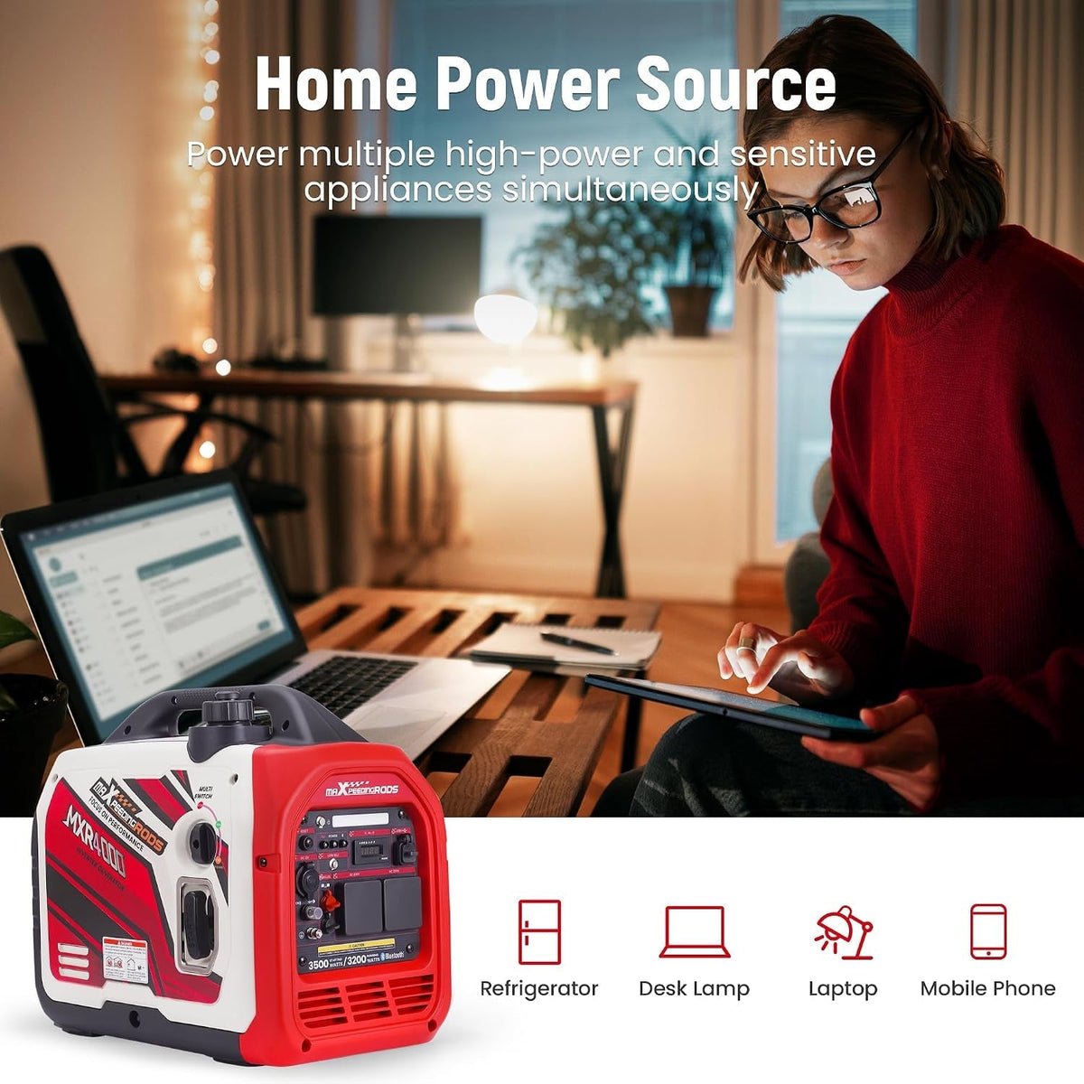 3500W Portable Inverter Generator with App Data Monitor