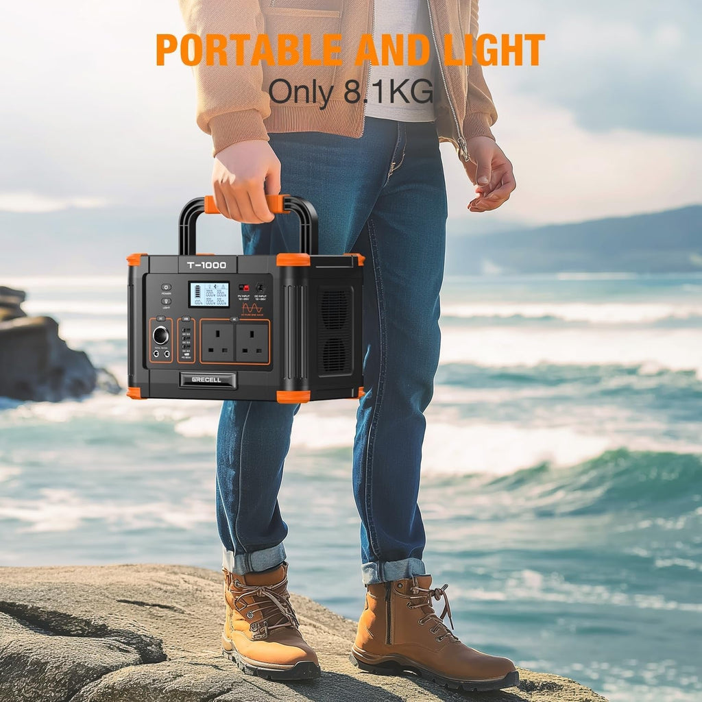 Portable Power Station 1000W(Peak 2000W),  999Wh Outdoor Solar Generator Backup Battery Pack with 2 230V AC Outlets, 1000W 10-Port Powerhouse for Rv/Van Camping Road Trip Home Emergency
